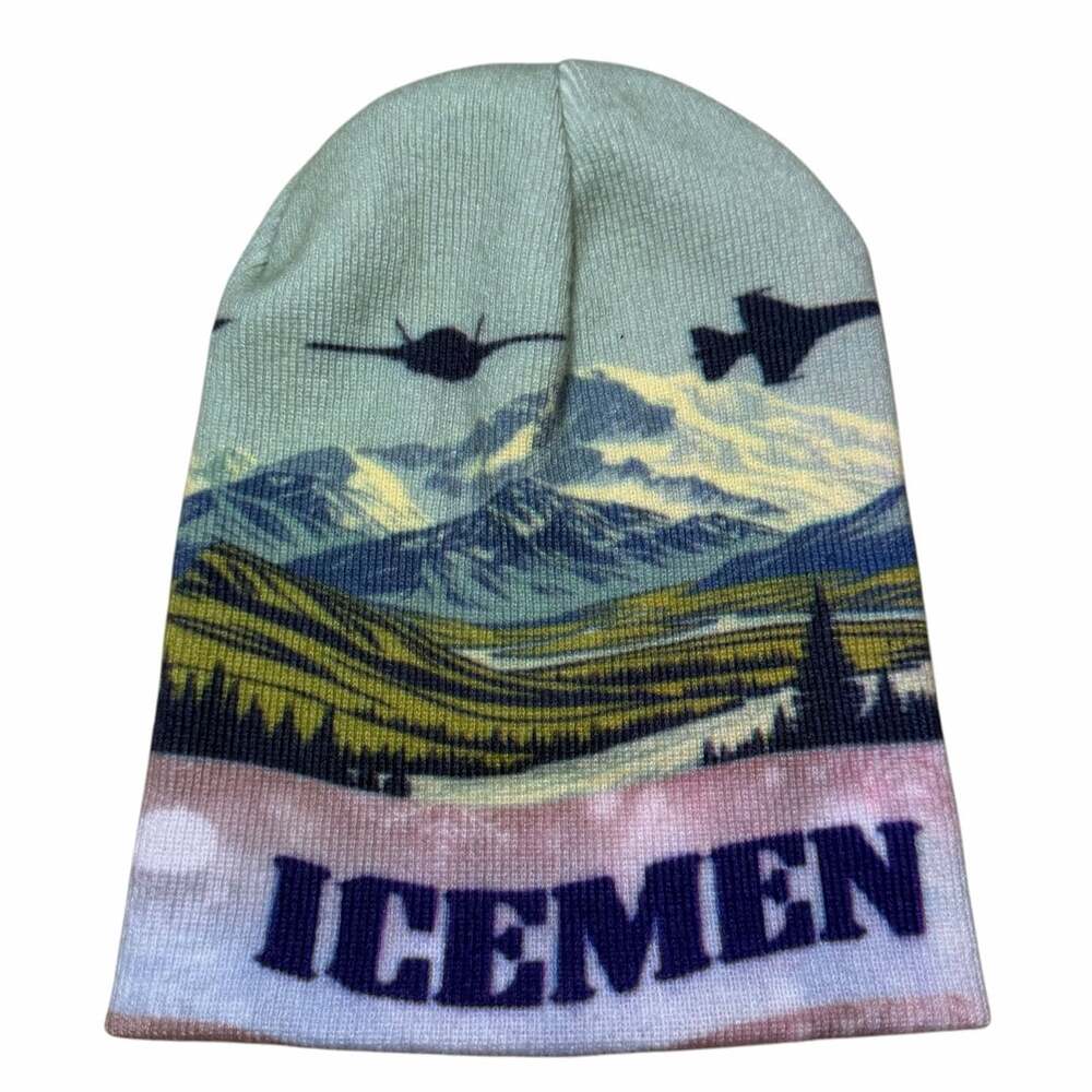 Eielson Air Force Base Icemen Mountain Landscape Knitted Beanie Hat